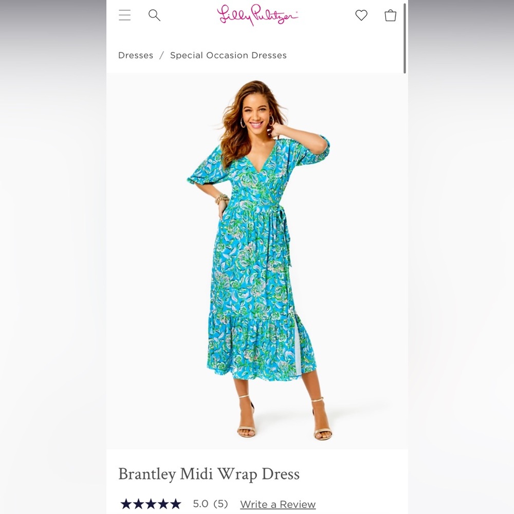 NWT Lilly Pulitzer brantley midi wrap dress cumulus blue chick magnet